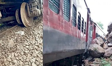 ಉರುಳಿದ ಕಲ್ಲುಬಂಡೆ: ಹಳಿ ತಪ್ಪಿದ ರೈಲು; ಪ್ರಯಾಣಿಕರು ಪಾರು