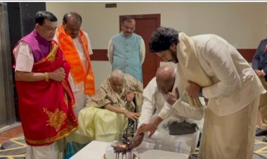 ಅಯೋಧ್ಯೆಯಲ್ಲಿ ನಿಖಿಲ್ ಹ್ಯಾಪಿ ಬರ್ತ್‌ಡೇ: ಕೇಕ್ ಕತ್ತರಿಸಿ ಮಾಜಿ ಪ್ರಧಾನಿಗೆ ತಿನ್ನಿಸಿದ ಮುದ್ದಿನ ಮೊಮ್ಮಗ