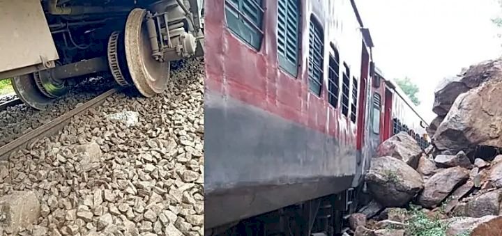 ಉರುಳಿದ ಕಲ್ಲುಬಂಡೆ: ಹಳಿ ತಪ್ಪಿದ ರೈಲು; ಪ್ರಯಾಣಿಕರು ಪಾರು