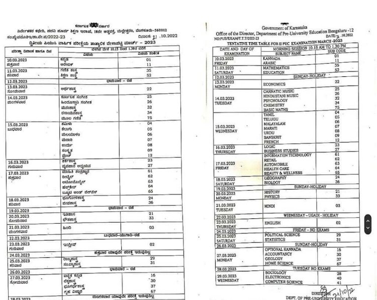 ಬೆಂಗಳೂರು: ದ್ವಿತೀಯ ಪಿಯುಸಿ ವಾರ್ಷಿಕ ಪರೀಕ್ಷೆ ತಾತ್ಕಾಲಿಕ ವೇಳಾಪಟ್ಟಿ ಪ್ರಕಟ