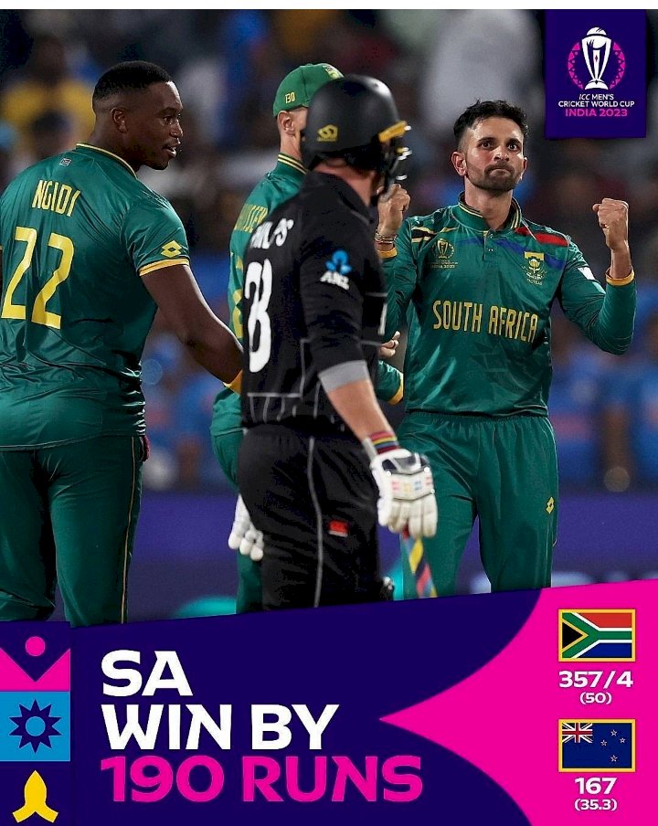 ಏಕದಿನ ಕ್ರಿಕೆಟ್ ಇತಿಹಾಸದಲ್ಲಿ ನ್ಯೂಜಿಲೆಂಡ್ ವಿರುದ್ಧ ತನ್ನ ಅತಿದೊಡ್ಡ ಗೆಲುವು ದಾಖಲಿಸಿದ ದಕ್ಷಿಣ ಆಫ್ರಿಕಾ