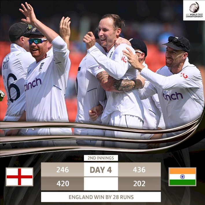 INDvsEND 1st Test: 2ನೇ ಇನ್ನಿಂಗ್ಸ್‌ನಲ್ಲಿ ಬಳಲಿದ ಭಾರತ - ಇಂಗ್ಲೆಂಡ್‌ಗೆ 28 ರನ್‌ಗಳಿಂದ ಗೆಲುವು