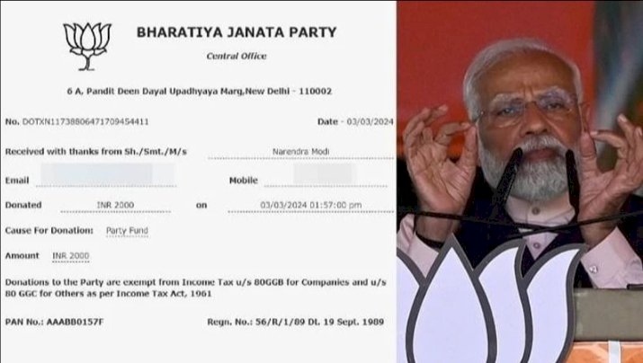 ಬಿಜೆಪಿಗೆ ದೇಣಿಗೆ ನೀಡಿದ ಪ್ರಧಾನಿ ಮೋದಿ